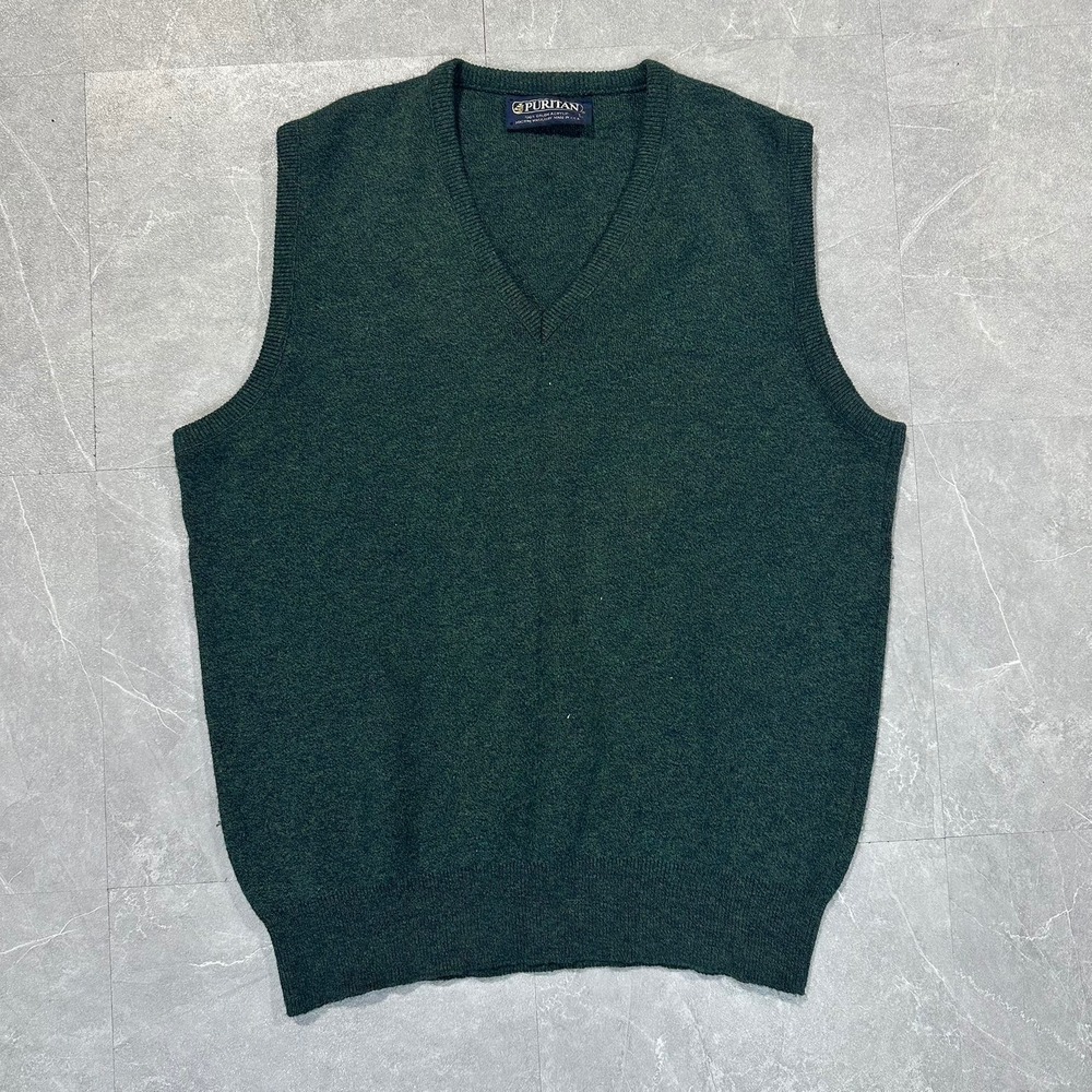 Vintage Puritan Mens Green Orlon Acrylic V-Neck Sweater Vest Made in USA Large